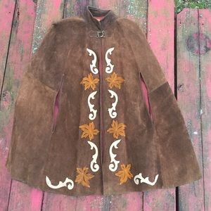 Vintage 1970s Suede Appliqué Poncho